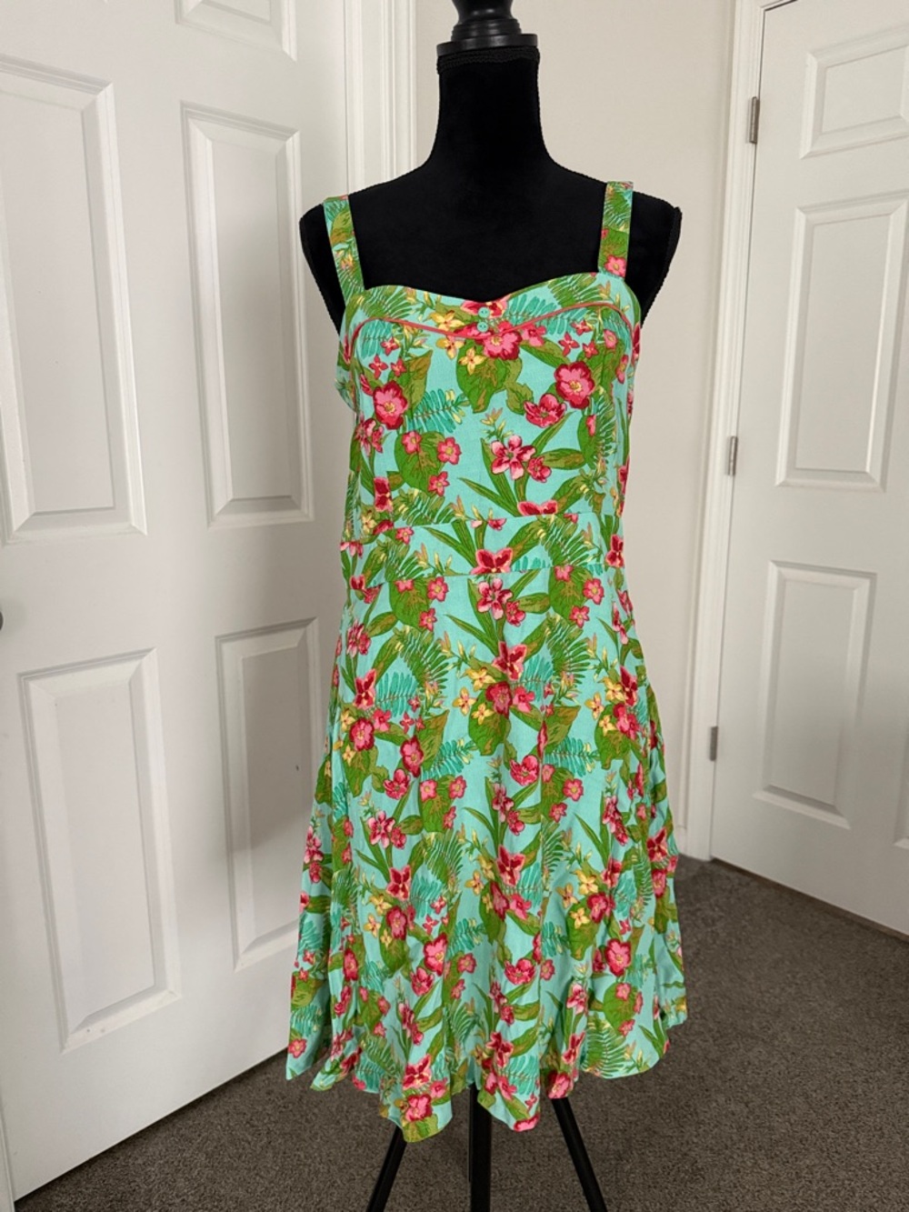 Matilda Jane Mint Green Tropical Floral Mini Dress with Pink Flowers